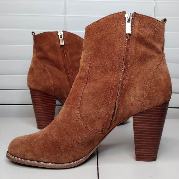 Joie Dalton Brown Suede Zipper Stacked Heel Ankle Booties Sz 11 - Picture 6 of 13